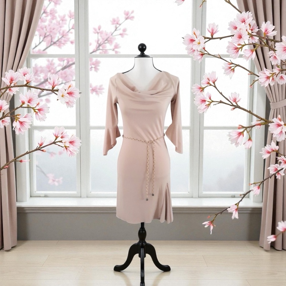 Elegant Beige Cowl Neck Dress